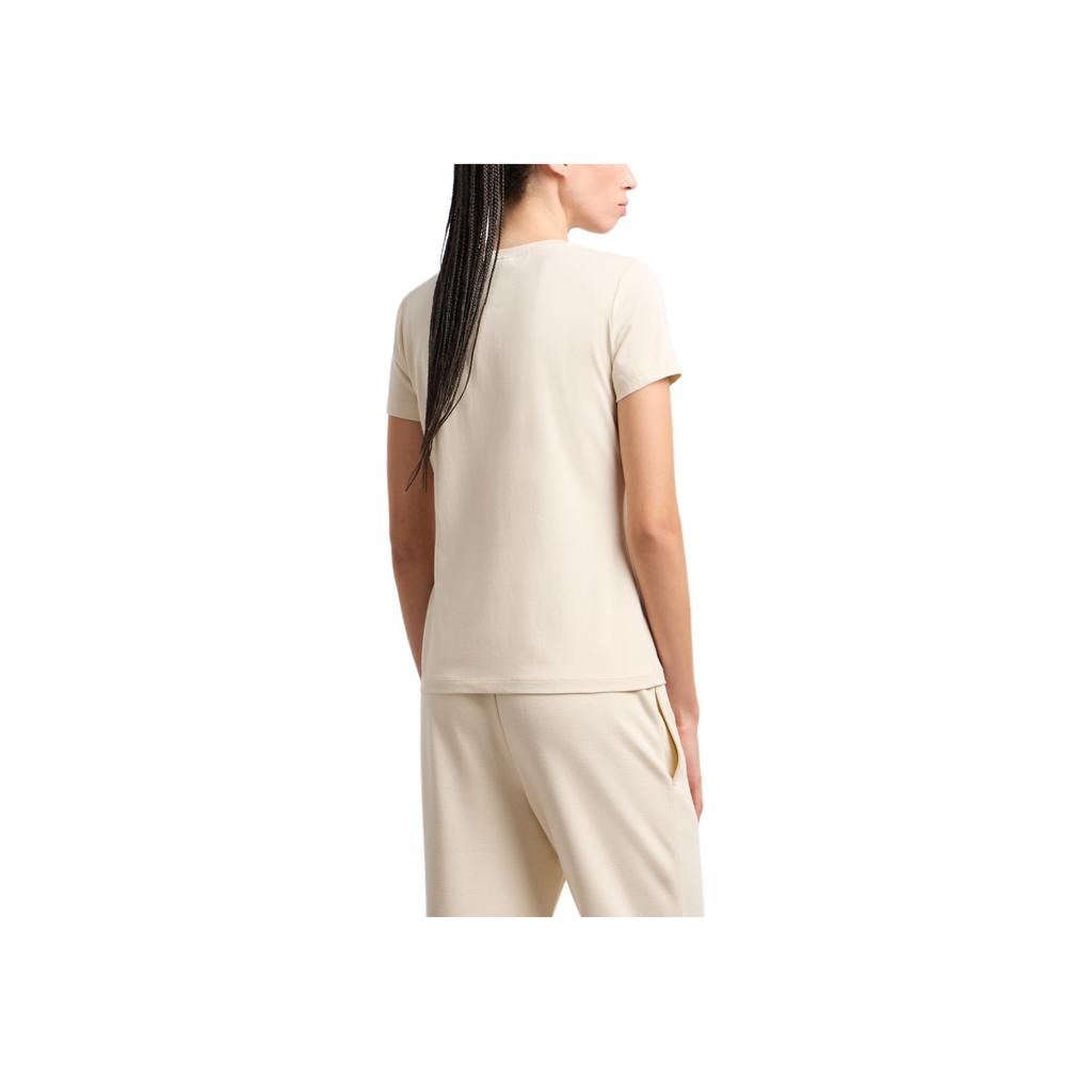 Emporio Armani EA7 Unifarben Rundhals Buchstabenlogo Kurzarm Regular T-Shirt Damen Oberteile Beige 7W000072-AF12115-U1079