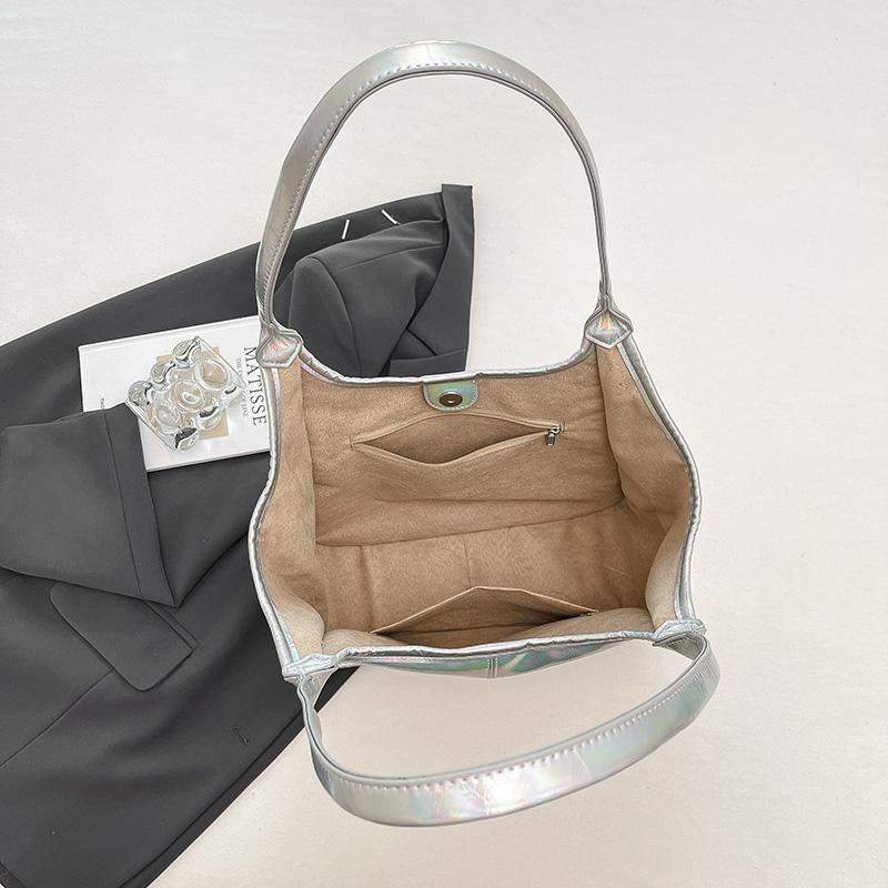 Korean Fashion Holographic Leather Womens Underarm Shoulder Bags Large Capacity Ladies Commute Shopping Bags Soft Tote Handbags
