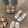 Popular Silver Thick Heel One-word Slippers Women's Summer Wear Fairy Style with Skirt Cool Slippers