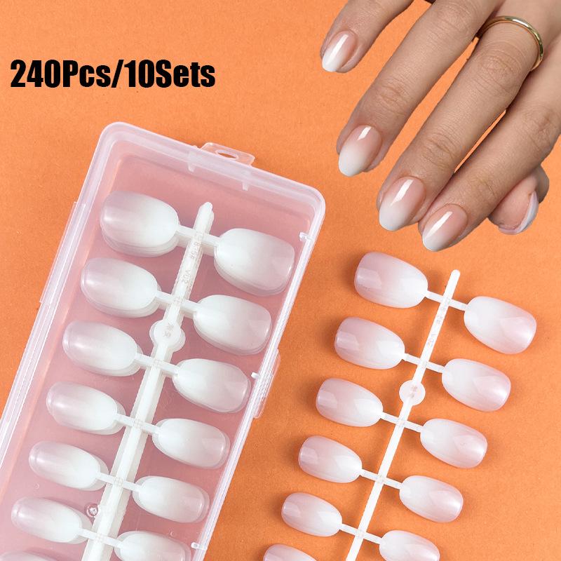 Gradient Nude Pink Square Almond Nails Set - 240 Pieces