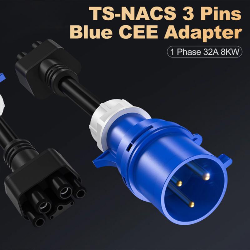 NTO CEE 3 Pin Blue Adapter Compatible With Tesla Model S,3,X,Y Gen 2 Ev Charger Extension Cord Connector 240V Outlet 32A