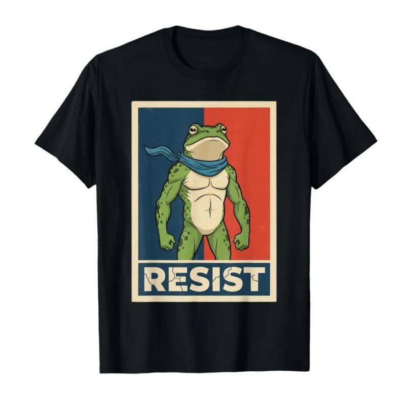 Fashion Women T-Shirt Portland Frog Protest Resist Retro S