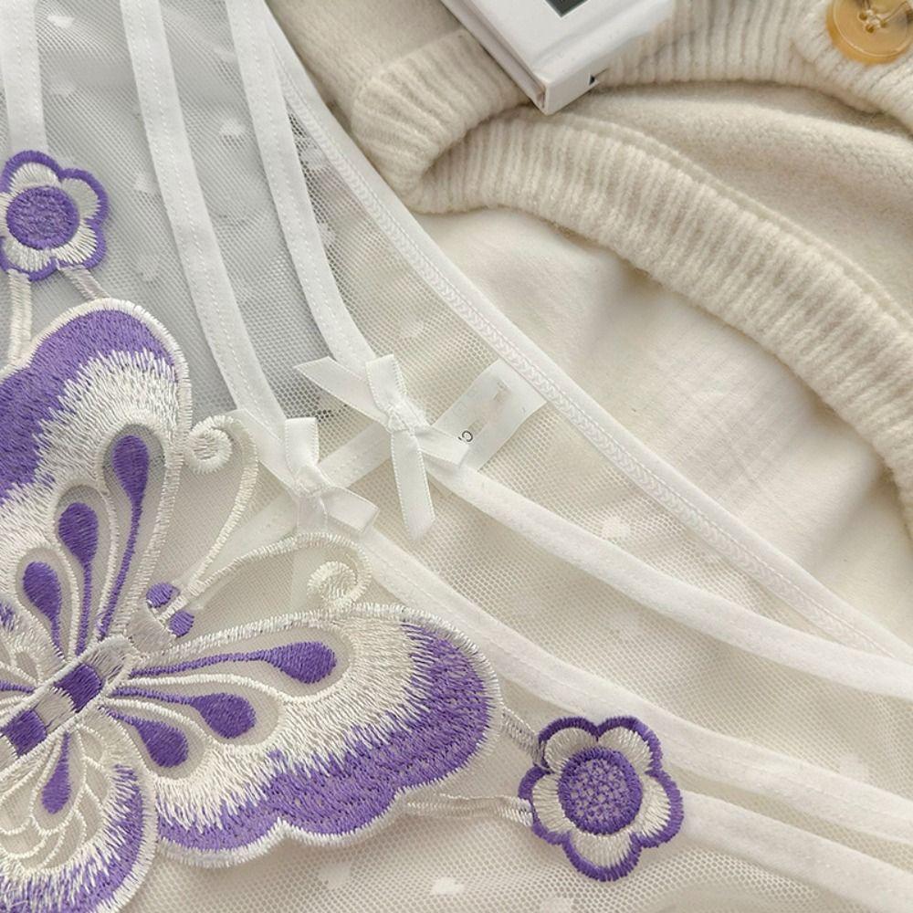 Cotton Crotch Butterfly Embroidery Bow Underpants Low-Waist Flower Mesh Slim Panties  Girls