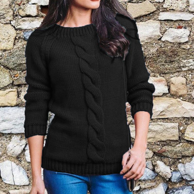 Women's Fashionable Hemp Rope Knitted Detail Round Neck Long Sleeve Sweater Luxurious Relaxed-fit Slimming and Versatile Top