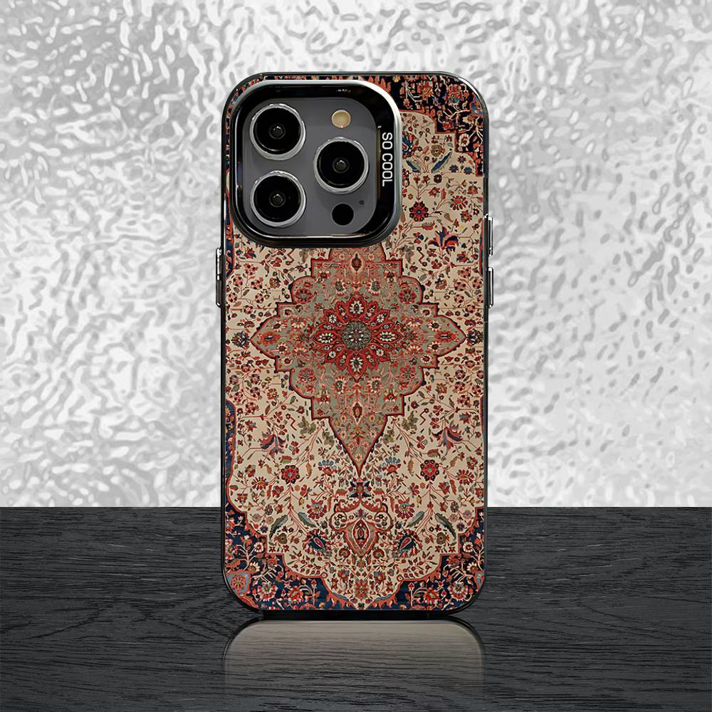 

Persian Carpet Style Rubber Phone Case For iPhone 17,16,15,14,13,12,11,Pro,Max,Plus,Mini,Air,SE4 Black Matte Shockproof Cover iPhone17Pro
