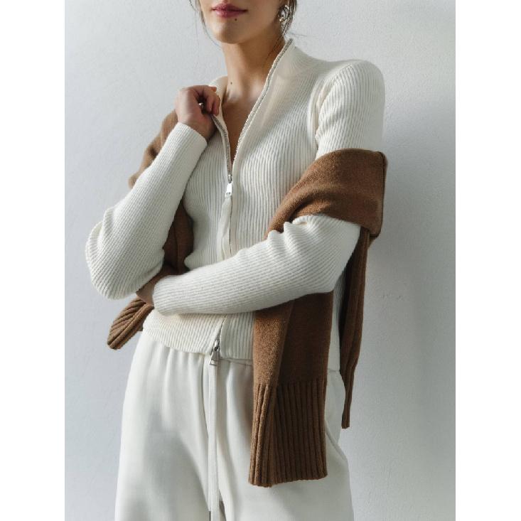 Light Luxury Original Knitted Sweater Jacket Spring And Autumn Womens Elegant Pit Stripe Double Zipper Warm Long Sleeve Jacket