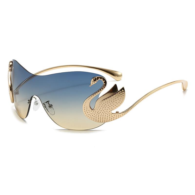 New Trendy Women'S Oversized Rimless Sunglasses Fashion Personality Glasses Swan One Piece Gradient Lens Sun Shades Eyewear