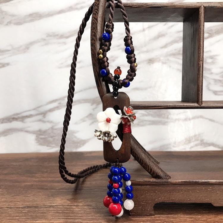 Retro Glazed Long Necklace, Women's Versatile Temperament Sweater Chain Agate Pendant Fringed Pendant Accessories