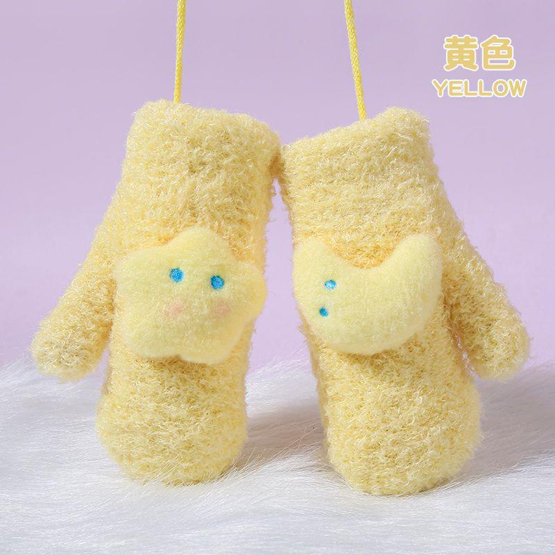 

Children s gloves autumn and winter new girls baby gloves hanging neck boys bag finger plush warm and cold cute