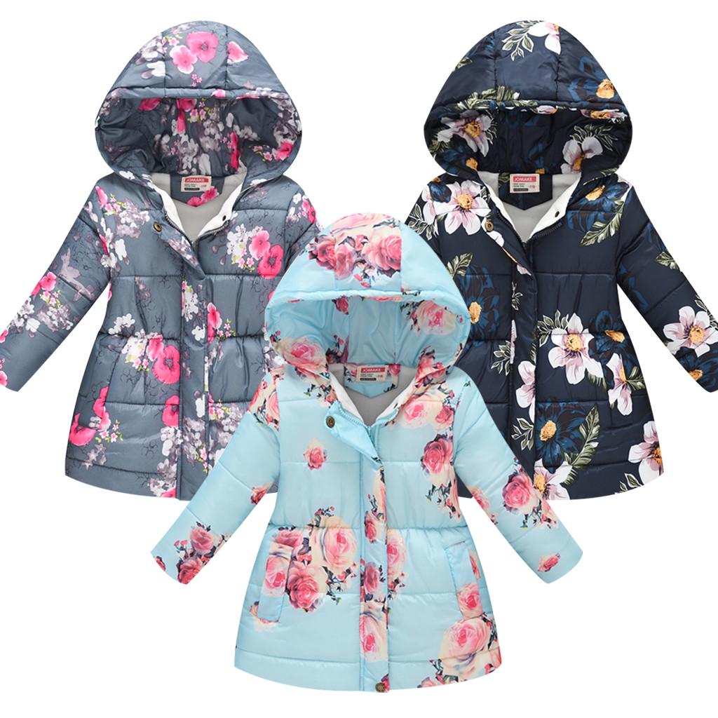 US Toddler Baby Girl Boy Floral Print Winter Warm Jacket Hooded Windproof Coat