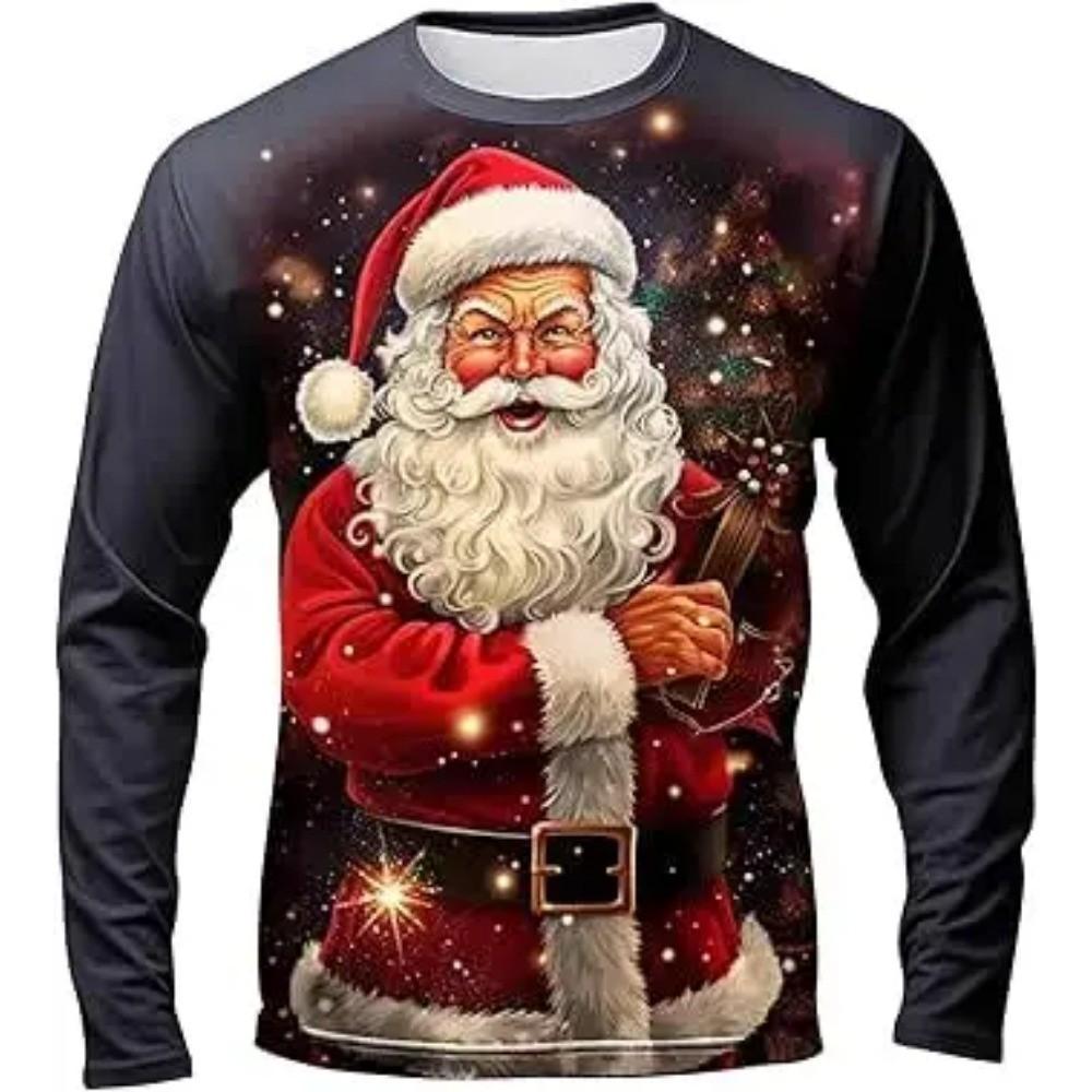 Fashionable Design Men's Long Sleeved T-shirt 3D Printed Christmas Pattern Casual Men's Street Minimalist Harajuku Round Neck