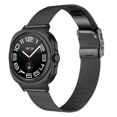 For Samsung Galaxy Watch Ultra (2025) 47mm Strap Black Milanese Metal Watch Band with Turtle Clasp