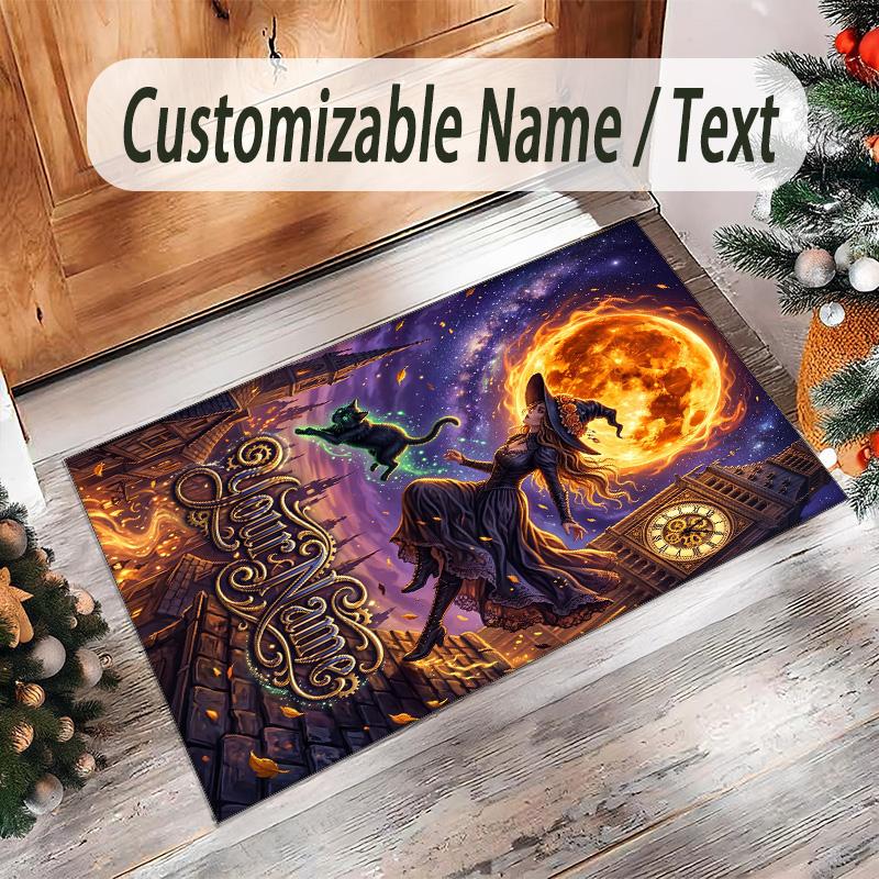 Witchcraft Theme Crystal Velvet Rug Personalized Custom Name Text Soft Floor Mat Home Decor