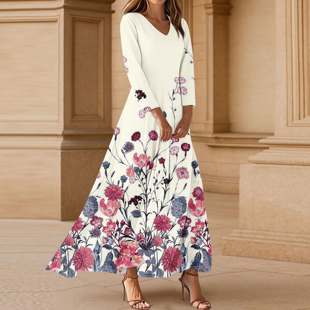 Dresses For Womens Vintage Tunic Waisted Midi Dress Summer Casual 3/4 Sleeve Dress