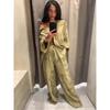 New Linen Tie-dye Print Long Pants Sets For Women Lapel Half Sleeve Single Breasted Shirts Drawstring Wide Leg Pant 2 Pieces Set