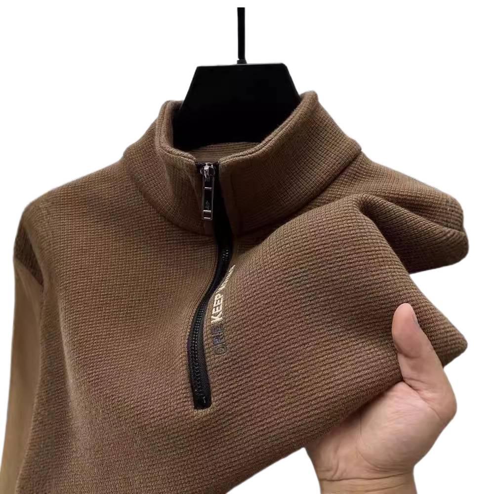 Men's Winter Fleece-Lined Half-Zip Sweatshirt: Warm, Casual Long-Sleeve Stand Collar Top