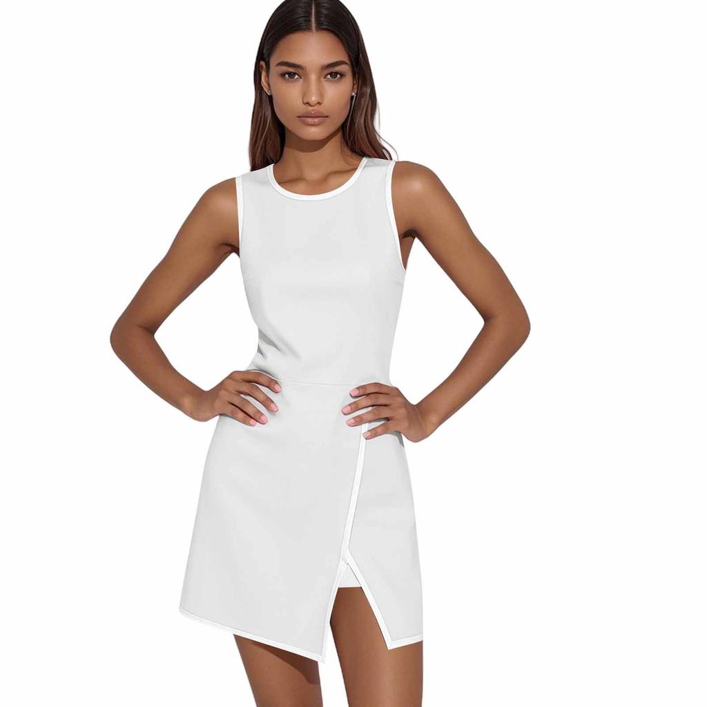 Women Tennis Dress Summer Workout Dress Athletic Sleeveless Fitted Slit Active Dresses Built In Shorts