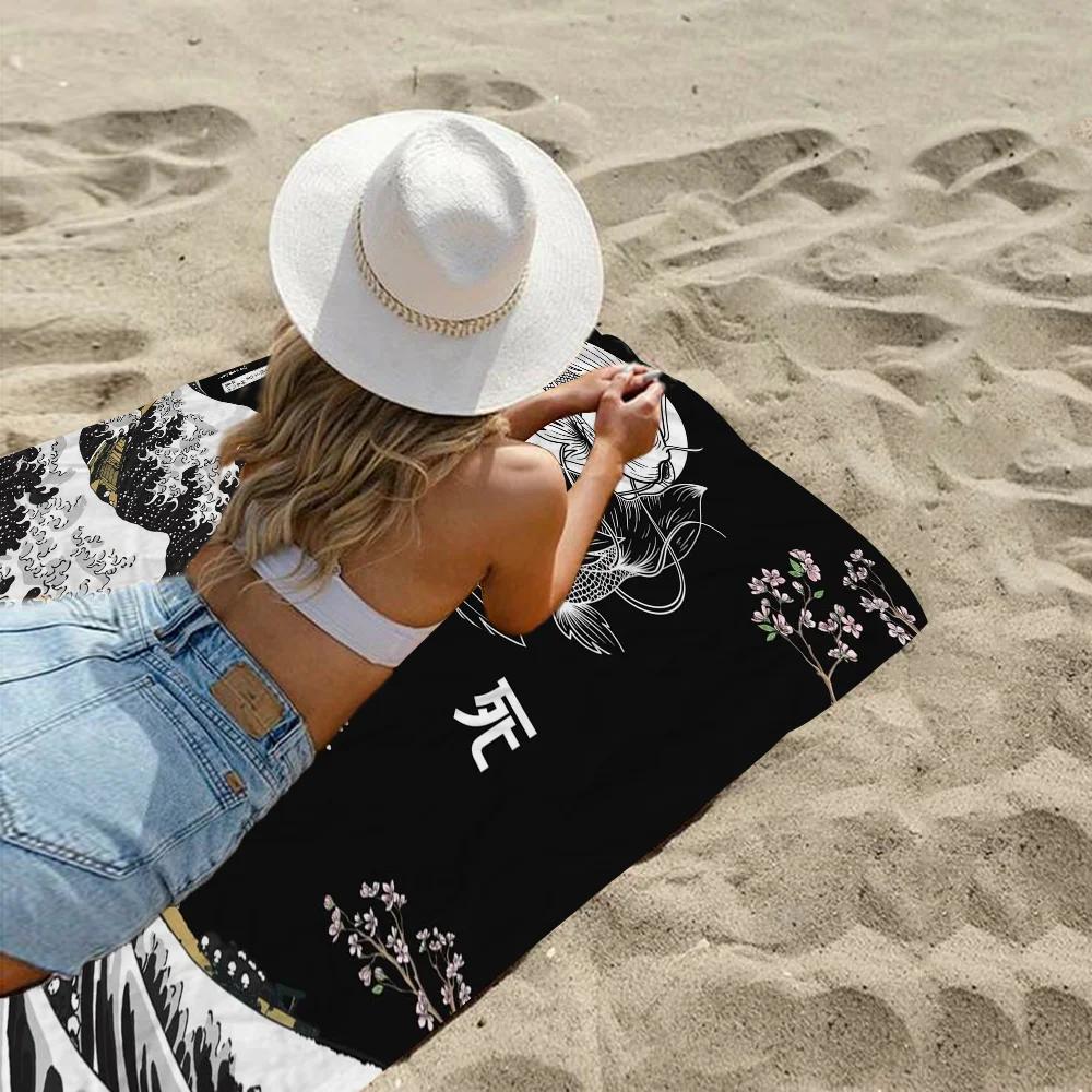 Japan Scenery Waves Beach Towel Cartoon Cute Summer Kids Large Bath Pool Beach Towel Microfiber Absorbent For Swimming Travel