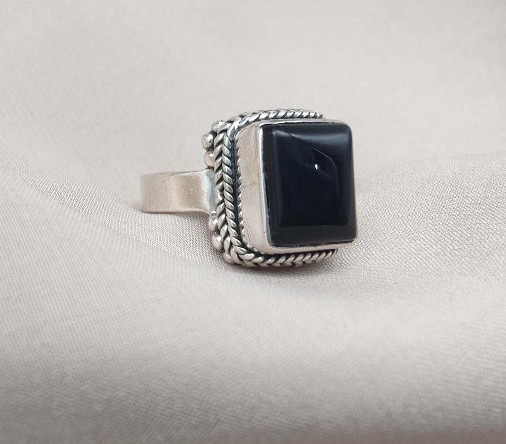 Black Onyx 925 Sterling Silver Ring: Handmade Boho Statement Jewelry