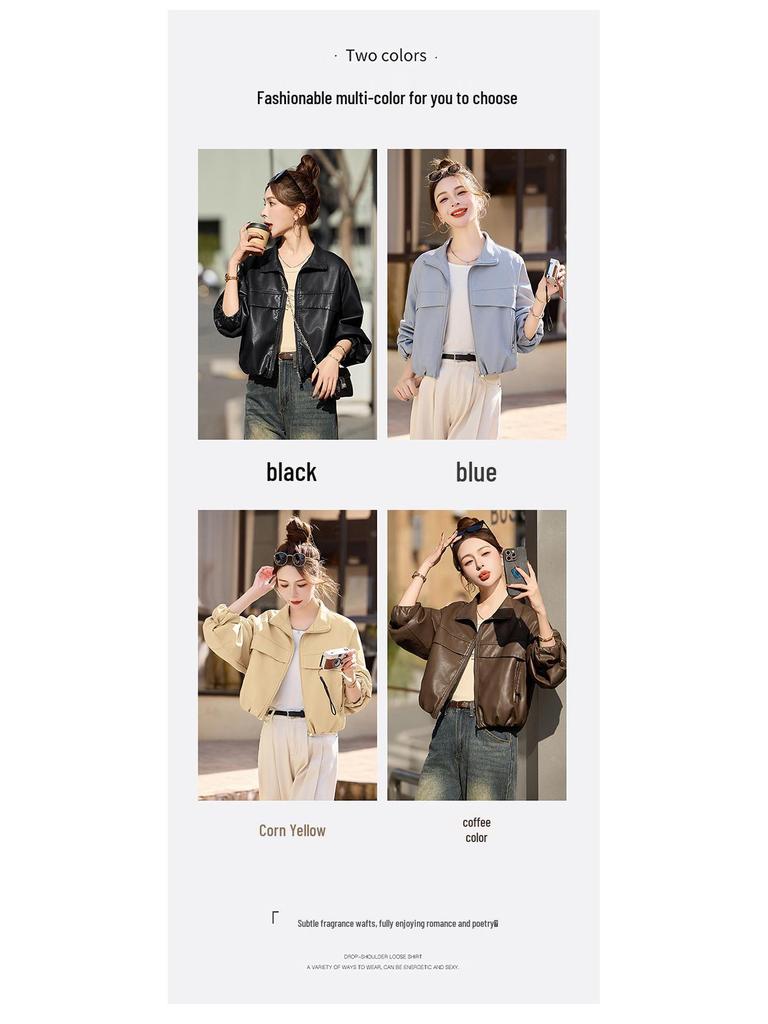 Women's Genuine Lambskin Motorcycle Leather Jacket - Short Coat, Spring/Autumn 2025 Edition