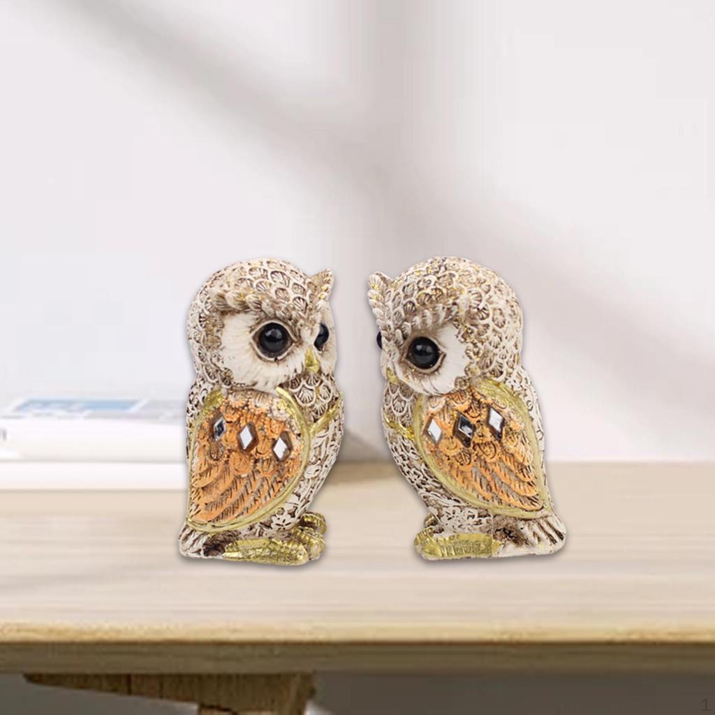 2 Pieces Owl Statue Desktop Decoration Realistic Decorative Figurine Animal Sculpture for Bedroom