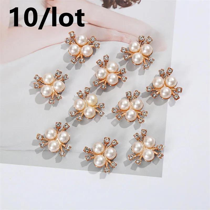 Rhinestone Buttons For Hair Pins Clothing 10Pcs Sparkling Pearl Flower Decorative Handmade DIY Crafts Apparel Sewing Accessories