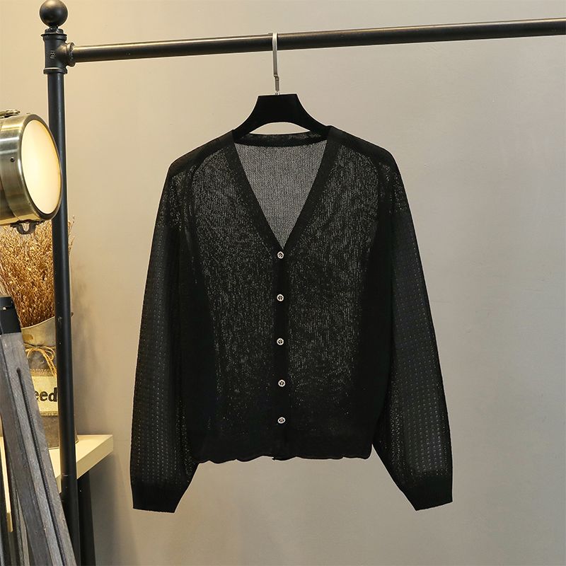 

Loose plus Size Sun Protection Thin Knitted Cardigan Black S
