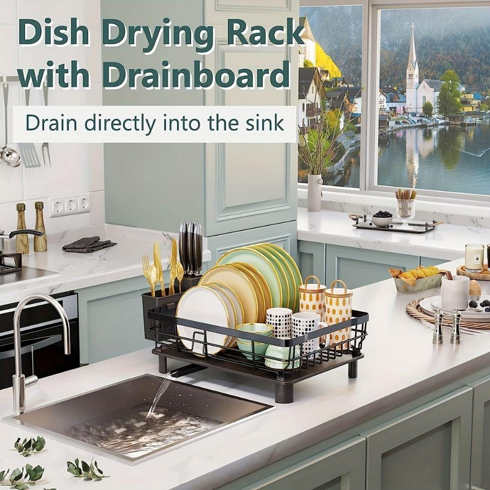 Rust-Proof Kitchen Storage Shelf Large Capacity Dish Drainer Organizer Drainboard Set  Kitchen Sink