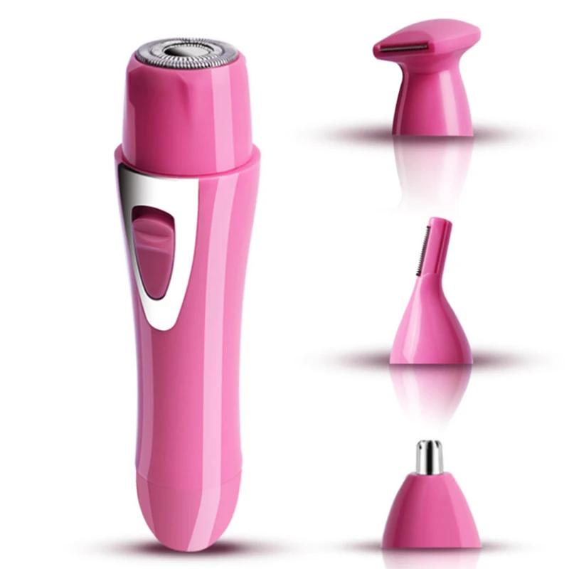

Эпилятор 4 в 1, USB перезаряжаемый переносной триммер для удаления волос для женщин, бритва для лица, бровей, мини-эпилятор для кожи, триммер розовый