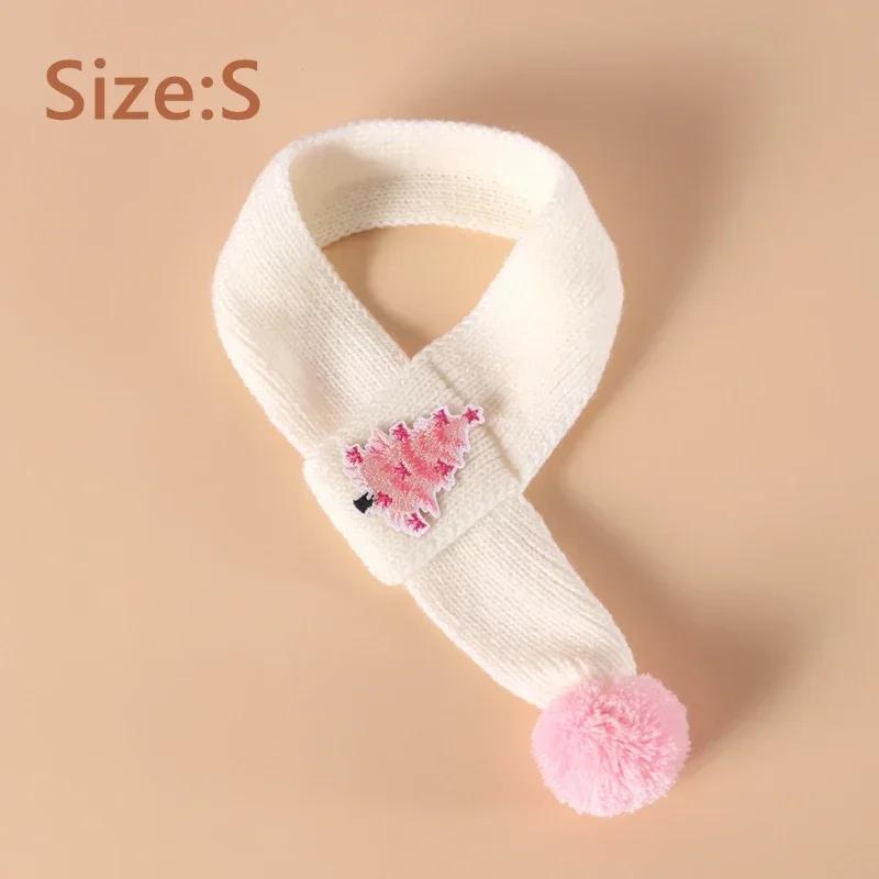 Cat Dog Knitted Scarf Christmas Tree & Bell Embroidery Neck Warmer with Pompom Ball Xmas Party Pet Dress-up Costume Accessories