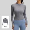 Womens Slim Fit Stand Collar Zip-Up Yoga Top Long Sleeve Quick Dry Athletic Workout Shirt