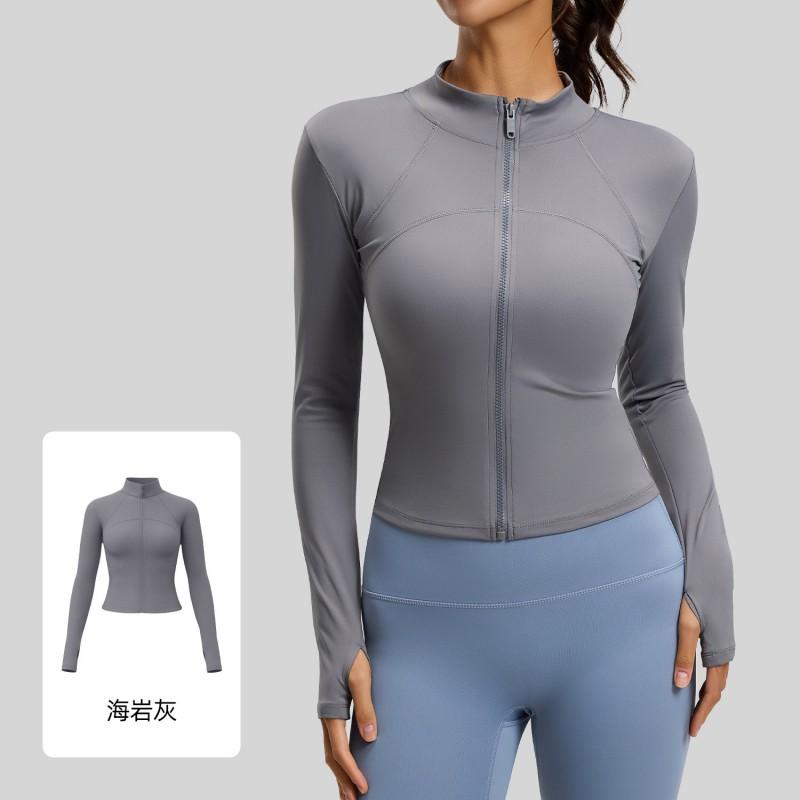 Womens Slim Fit Stand Collar Zip-Up Yoga Top Long Sleeve Quick Dry Athletic Workout Shirt