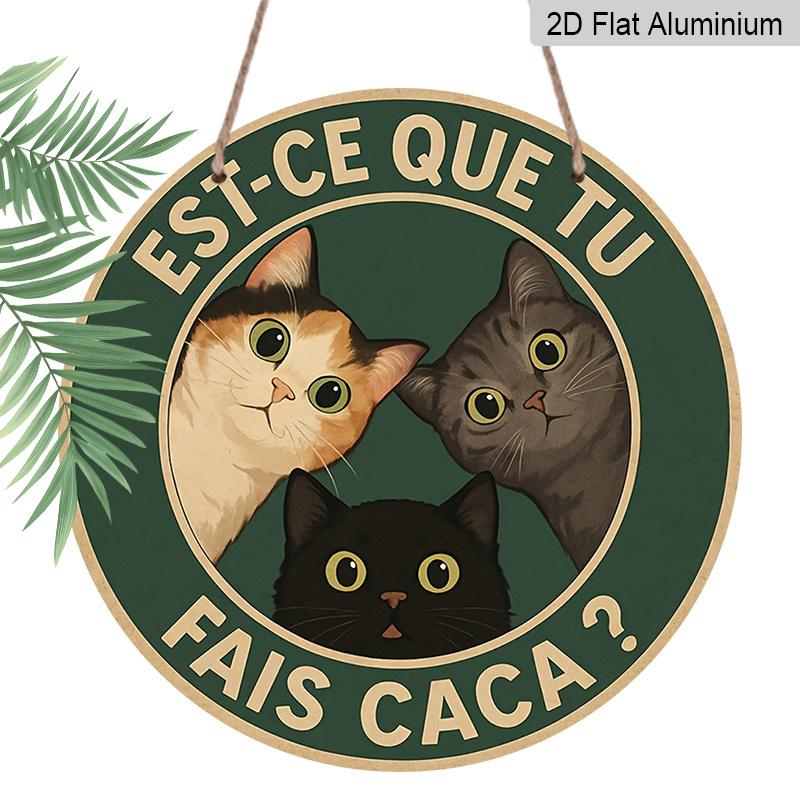

2D Flat, 1pc 7.87 Inch Round French Cat Aluminum Sign, Did You Poop Vintage Decorative Plaque, Three Cats Playful French-Style Vintage Decor 1pc