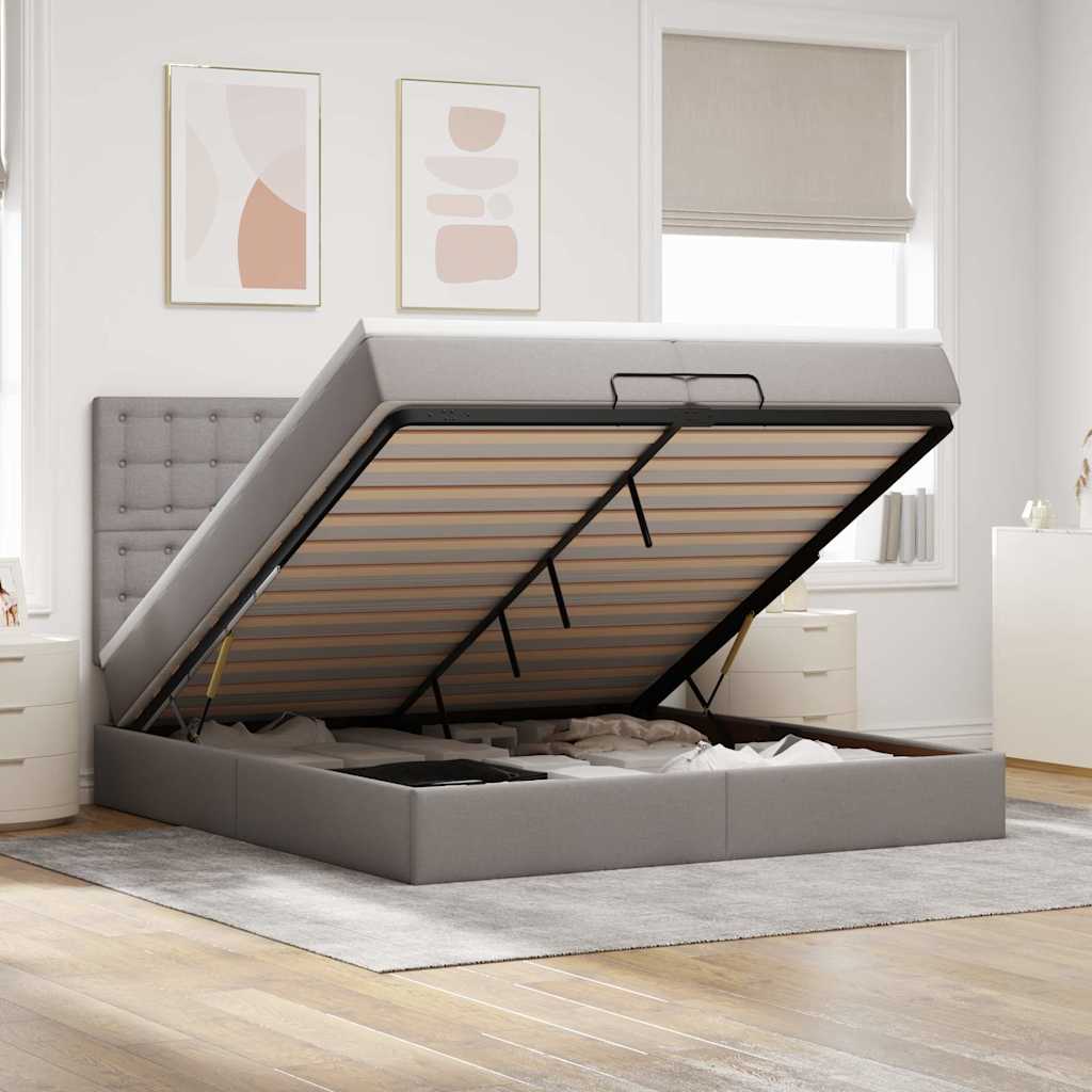 Ottoman Bed with Mattresses Taupe 200x200 cm Fabric