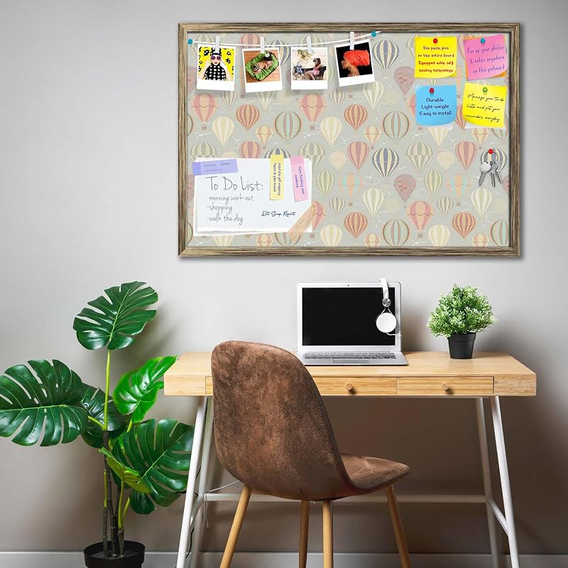 Artzfolio Air Balloons | Bulletin Board Notice Pin Board | Vision Soft Board Combo With Thumb Push Pins & Sticky Notes |