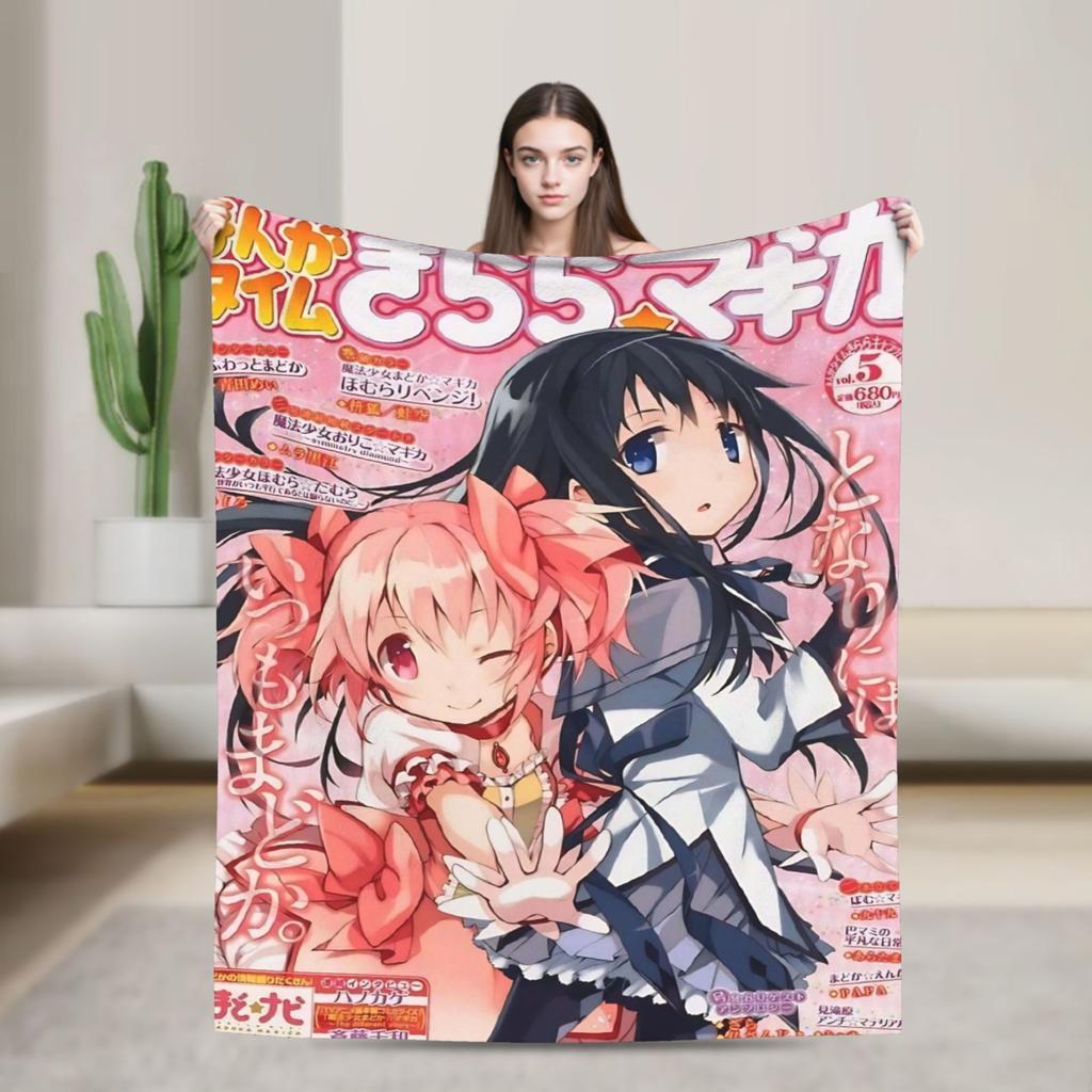 Anime Puella Magi Madoka Magica Blanket Plush Throw Blanket For Girls Boys Couch Chair Sofa Bed Flannel Bedspread Bed Cover