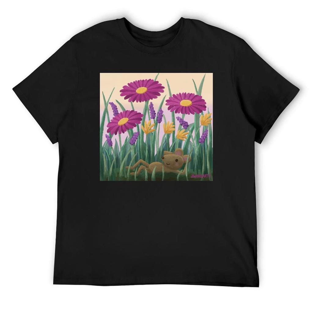 Maus zwischen Blumen T-Shirt personalisiert Herrenbekleidung Anime-Figuren Shirts Männer