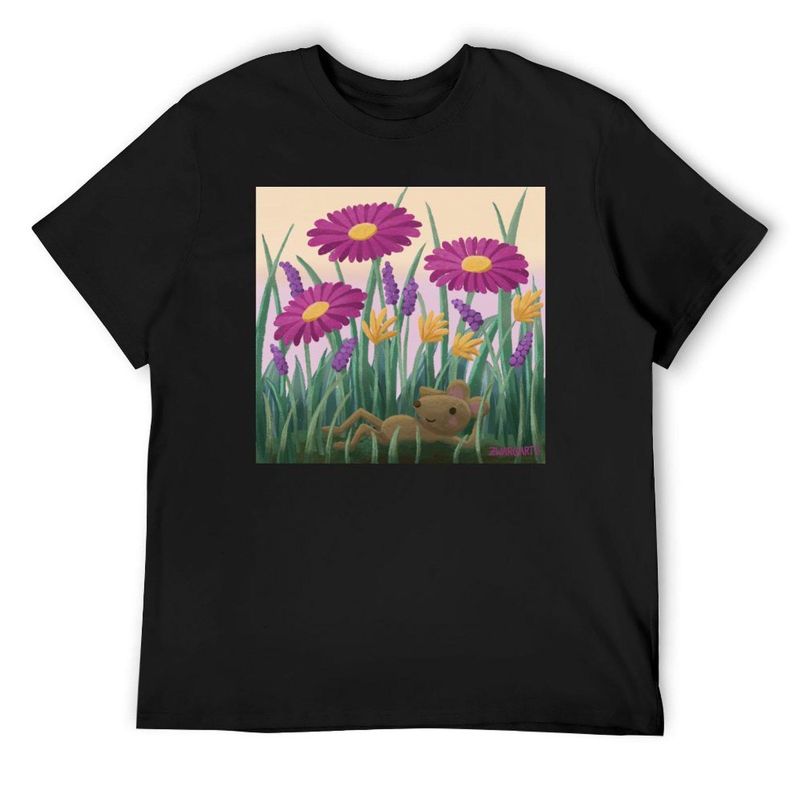 

mouse among flowers T-Shirt customizeds man clothes anime figures shirts men 4XL