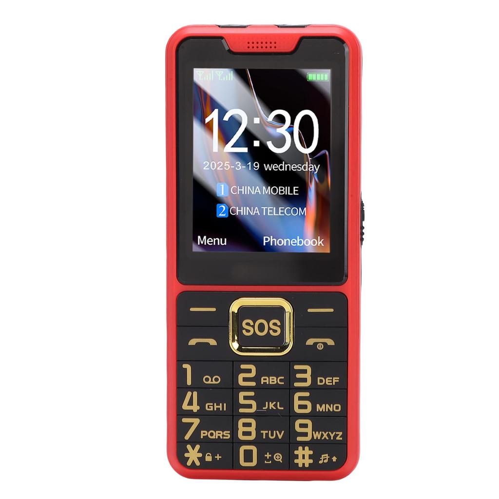 4G Seniors Phone 2.6 Inch Super Slim Large Capacity Battery Double Flashlight Big Buttons Cell Phone Red