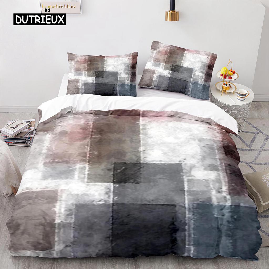 Streifen Bettbezug Set Polyester Grün Blau Schwarz Gestreift Kariert Patchwork Druck Steppdecke König Größe Weich Einzelbettwäsche Set für Teenager