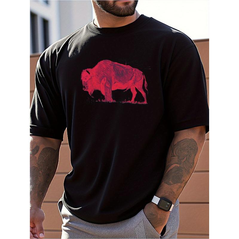 

European sizes Men s Black T-Shirt - Bold Buffalo Graphic Tee, Heavyweight Regular Fit Shirt for Everyday & Outdoor Wear - Breathable Summer Top 4XL чорний