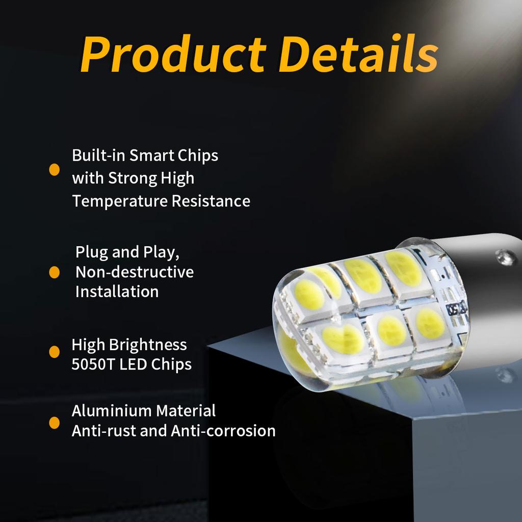 2/10 Pieces of 1156 BA15S P21W 1157 BAY15D P21/5W S25 G18 Grade A LED 5050 Chips Brake Light Bulbs Reverse Parking Turn Signals Bulbs 7