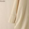 ZANZEA Women Casual Round Neck Solid Color Loose Long Sleeve Blouse