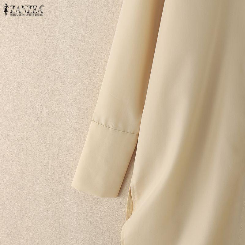 ZANZEA Women Casual Round Neck Solid Color Loose Long Sleeve Blouse