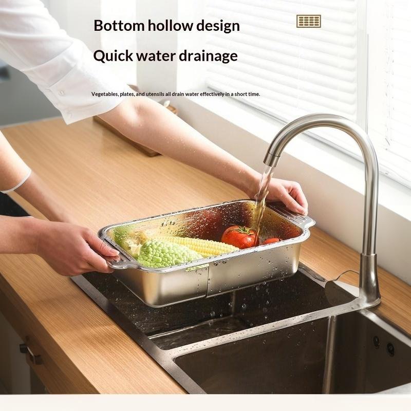 Expandable Stainless Steel Sink Drain Basket Telescopic Adjustable Filter Holder for Fruit Cleaning Kitchen Accessories