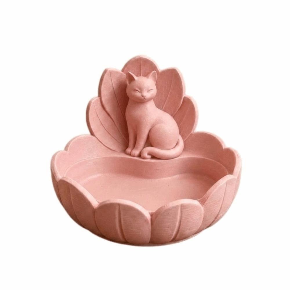 Lotus Shape Trinket Dish Resin Material Desktop Organizer Cat Figurine Holder  Vanity Table Decor