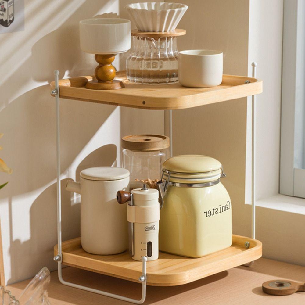 Durable Wooden Kitchen Shelf Multi-layer Seasoning Storage Corner Storage Rack Countertop Organizer Countertop Placement