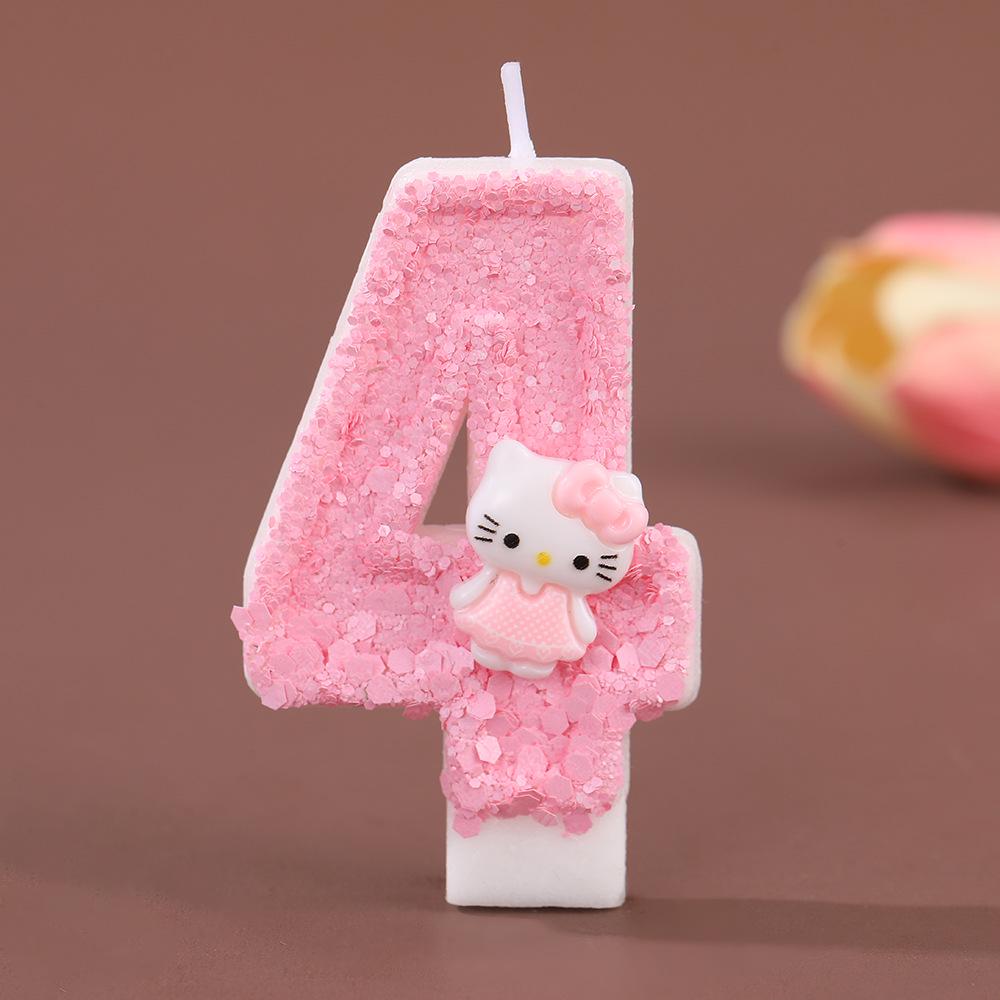 Hello Kitty Pink Skirt Birthday Cake Number Candles – Cute, Creative, Handmade Ornaments for Party Atmosphere