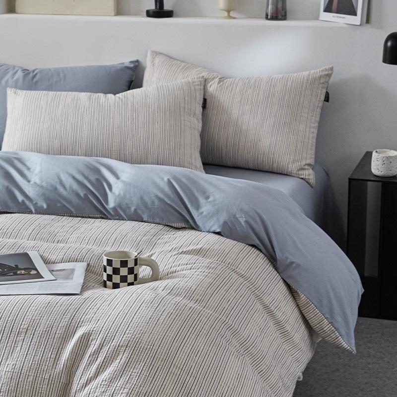 

Комплект из четырех предметов из стираного хлопка класса А для матери и младенца, цветной тканый жаккардовый хлопковый комплект простыни и одеяла высокой плотности, 3 предмета 1.2 Sheet3pcs quilt 1.5*2m