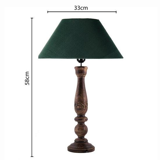 58 Cm Floral Carved Black Wood Table Lamp with Green Shade Bedroom, Dining Room, Hotel Room, Living Room, Office Decorative Bulb Not Included